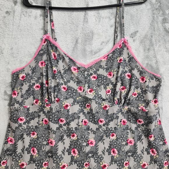 Rene Rofe Robe Womens XL Gray Pink Floral Lace Kimono Cami Top Lounge Casual 2pc - Picture 10 of 16